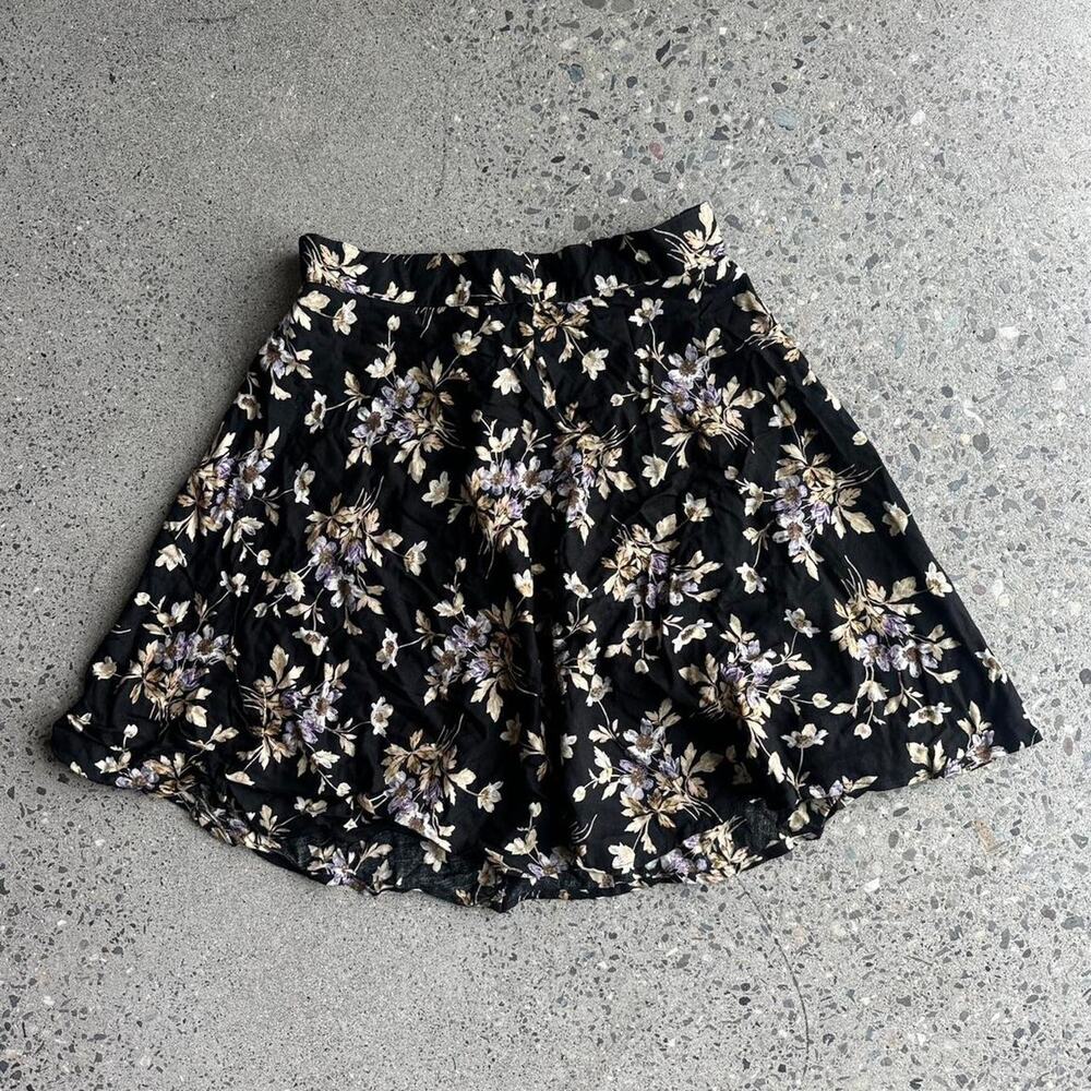 SOSTANZA Womens XS Floral Mini Skirt Black Cream Lavender Flowy Boho